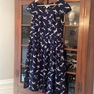 NWT Emily and Fin Blue Claudia Dress Airplane Print Large